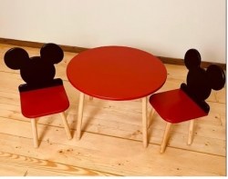 Детский Стол и Два Стула из натурального дерева (Mouse) / чёрный & красного цвета ― AUTOERA.LV