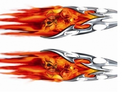 Auto uzlīme "Metal stripes with skull and fire", 2gb. ― AUTOERA.LV