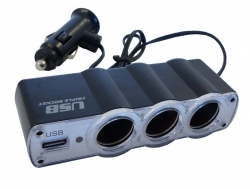 Cigarette lighter splitter, 12V  (3х + usb) ― AUTOERA.LV