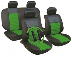 Poliester car seat cover set with zippers "Tango", black/green ― AUTOERA.LV