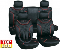 Poliester car seat cover set with zippers "Classic", black/red ― AUTOERA.LV