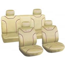 Poliester car seat cover set with zippers "Classic", beige/red ― AUTOERA.LV