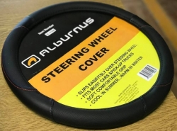 Чёрная оплётка на руль с красными линиями, 37-39см ― AUTOERA.LV