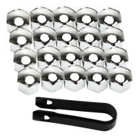 Set Of 17mm HEX Metal Wheel Nut / Bolt Caps Covers In Chrome